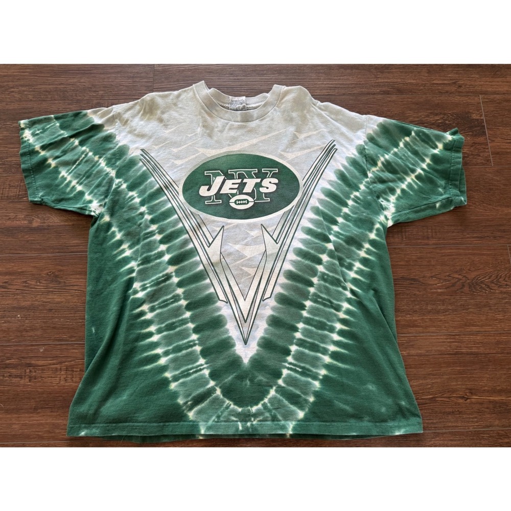 Vintage NFL (Liquid Blue) New York Jets Tie-Dye Spell-Out T-Shirt 1990s X-Large